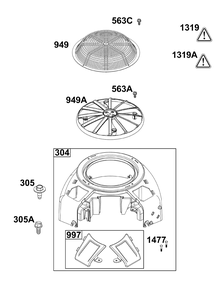 Blower Housing Group Diagram and Parts List for 44C777-0010-G1 400000 - 699999 Briggs and Stratton Engine